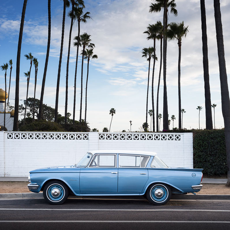 Color photograph of a Rambler parked in Encinitas