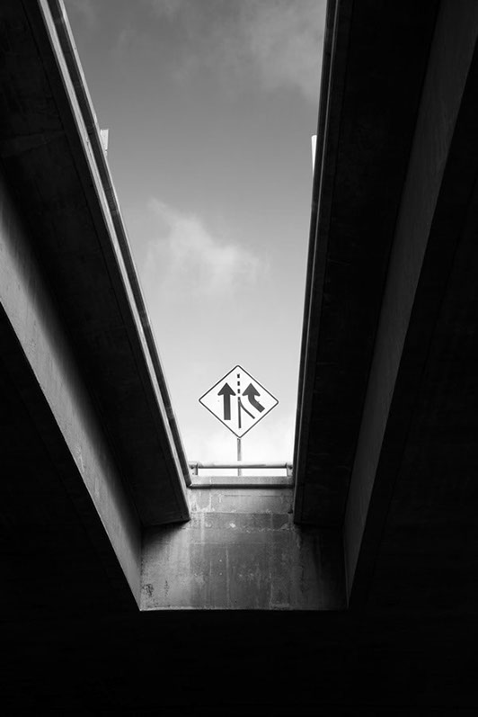 Black and white photo of bridges in Old Town, San Diego