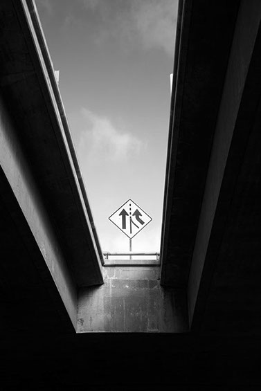 Black and white photo of bridges in Old Town, San Diego