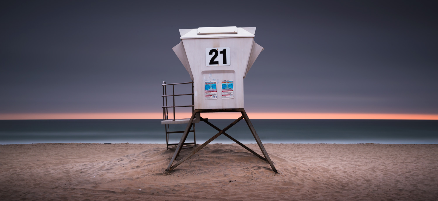 Color photo of a lifeguard tower in Mission Beach, San Diego